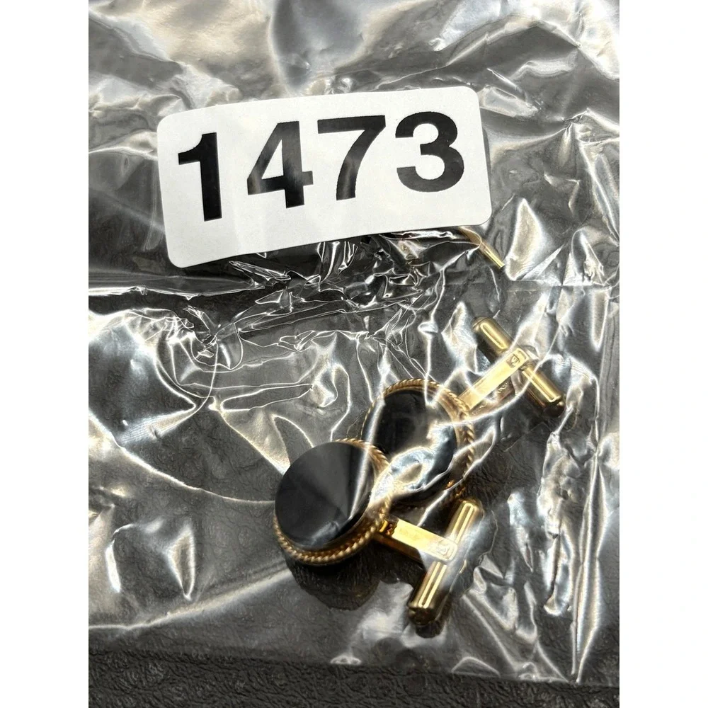 Vintage 14K Gold Filled Black Onyx Cufflinks Cuff Buttons Set 4pc